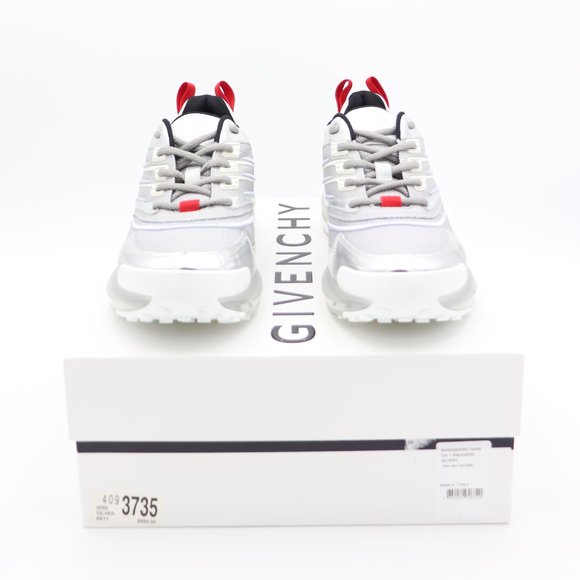 NIB Givenchy GIV 1 Mens Metallic Silver Leather Mesh Low-Top Sneakers - Picture 2 of 7